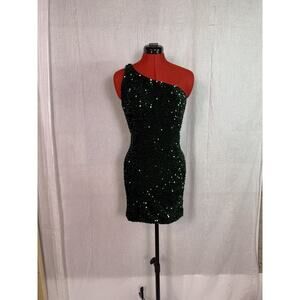 Pomuyoo Classic Sequin Green Mini Cocktail Dress Size 6 Party Wedding D761